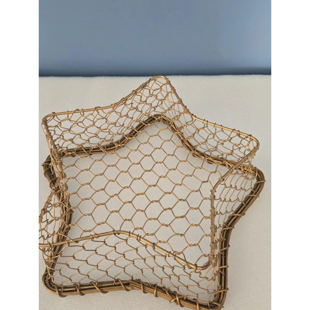 Vintage 90s Celestial Gold Wire Star Basket Whimsigoth Decor Towel Display